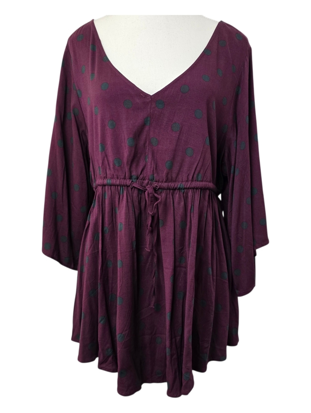 Torrid Plum Green Polka Dot Blouse V Neck Cinched Waist Plus Size Flowy Blouse